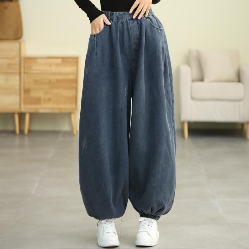 Vinter Retro Plys Bloomers Løse Bomuldsjeans