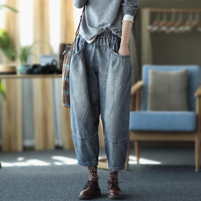 Winter Plus Retro Løse Denim Harem Bukser