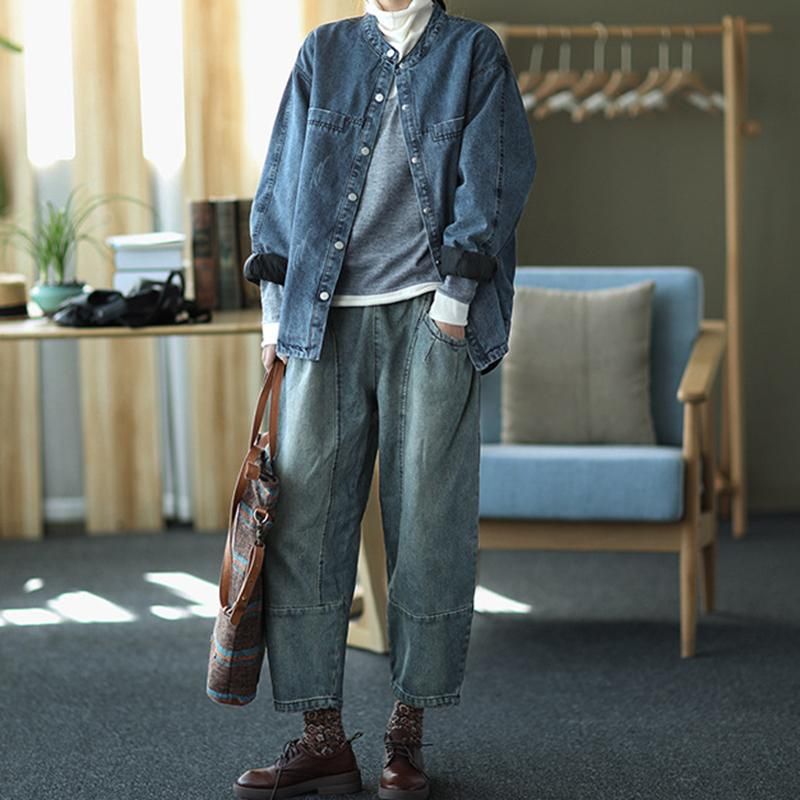 Winter Plus Retro Løse Denim Harem Bukser