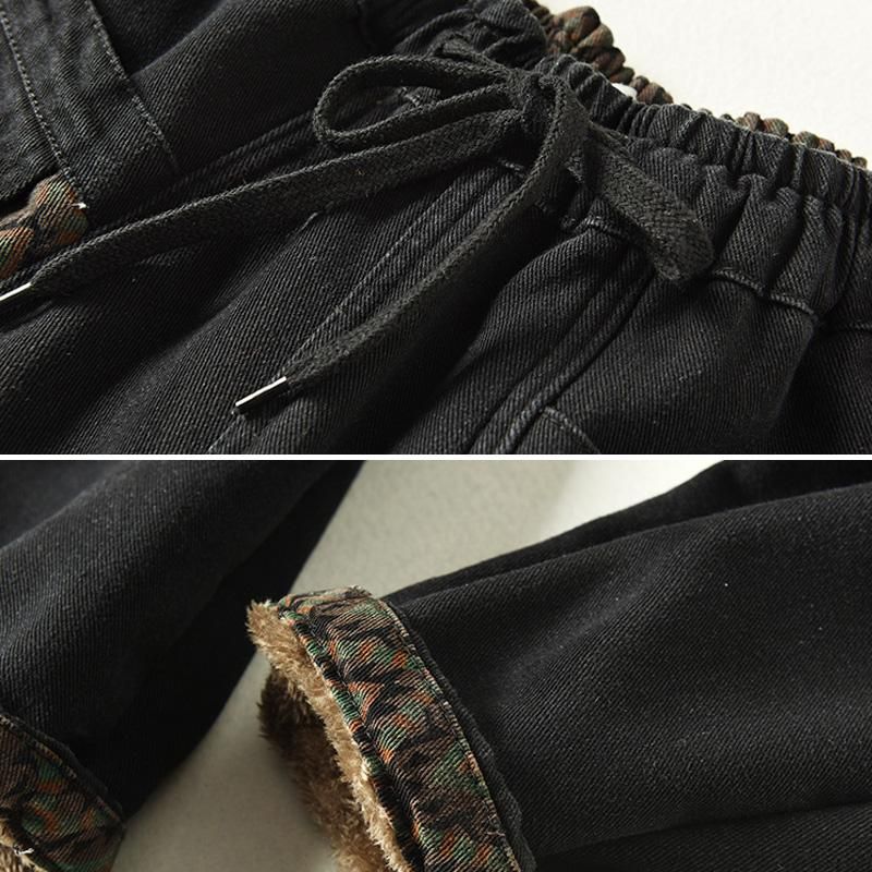 Winter Plys Patchwork Retro Casual Harem Jeans