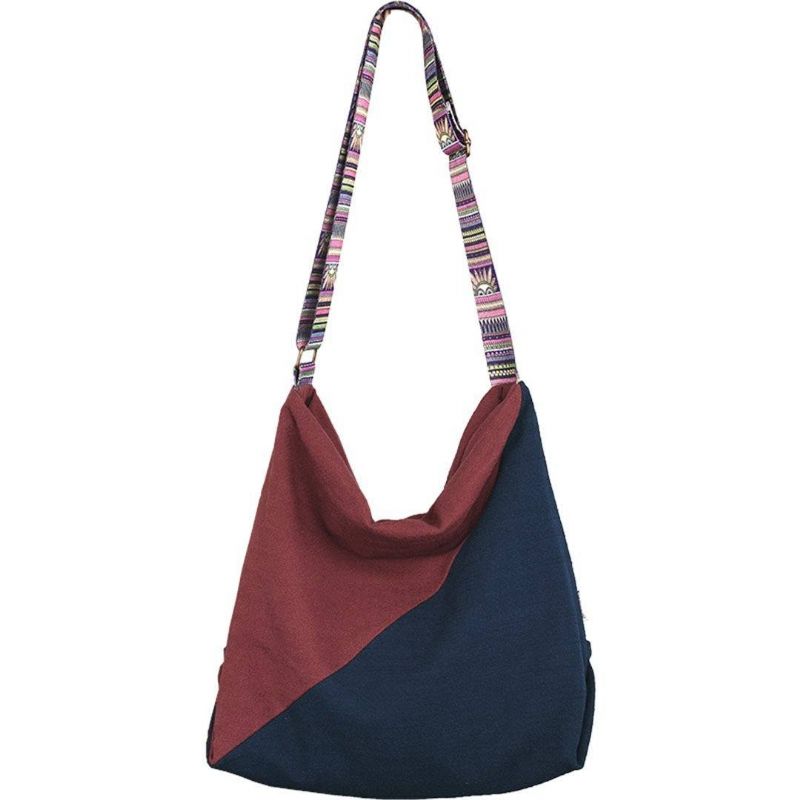 Bomuld Linned Farve Blok Casual Taske Med Stor Kapacitet Crossbody Taske