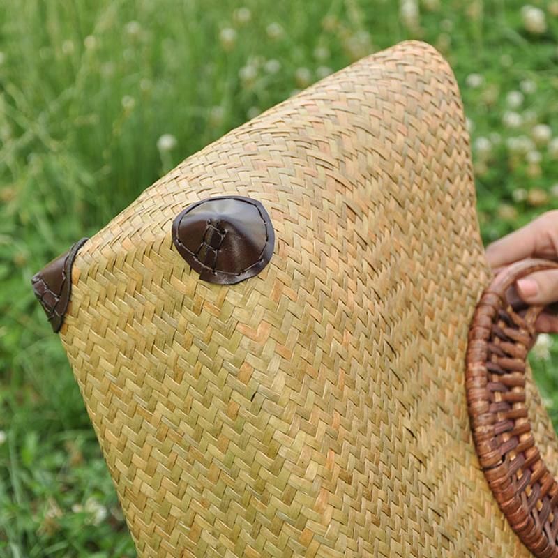 Damevævet Strå Håndvævet Sommer Strandtaske