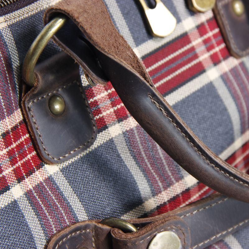 Forår Plaid Skuldertaske Lærred Håndtaske Multi-pocket Casual Taske