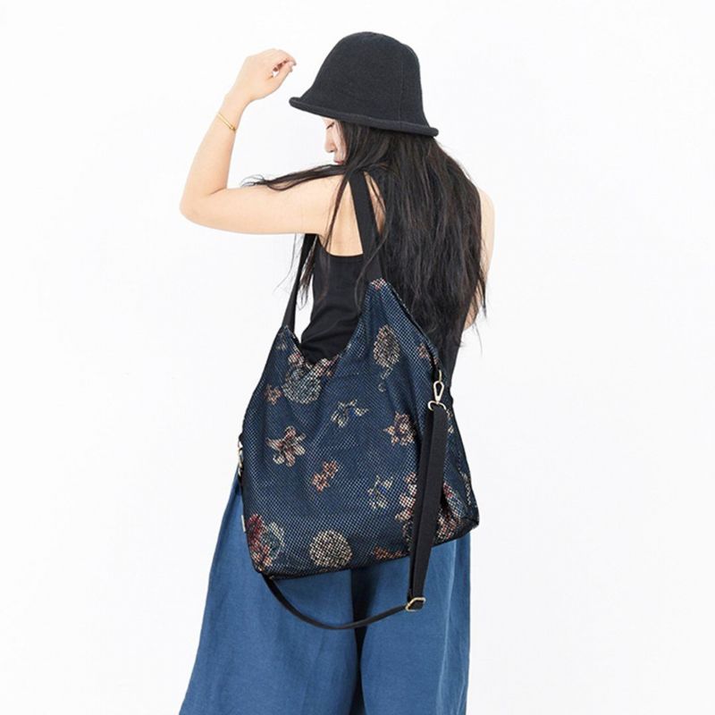 Kvinder Mesh Printet Denim Casual Skuldertaske Crossbody Taske