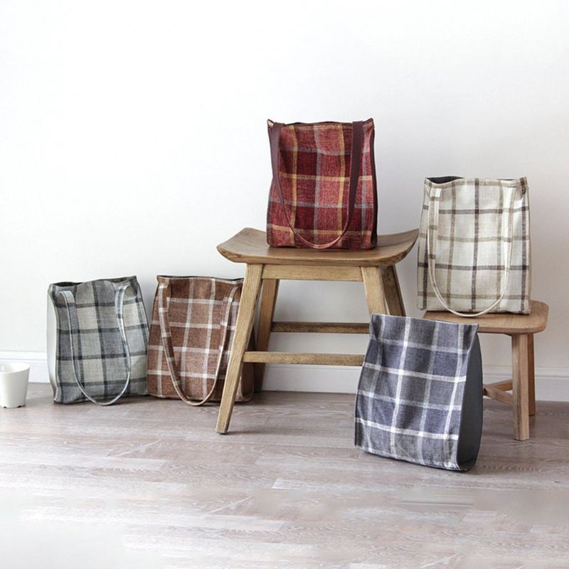 Plaid Linen Original Design Canvas Skuldertaske