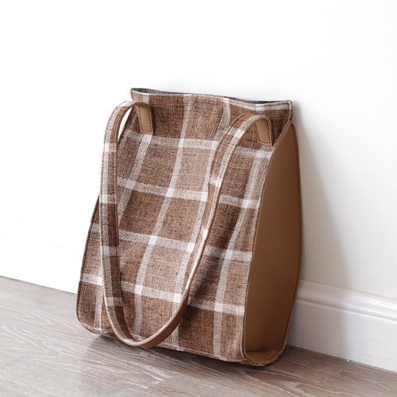 Plaid Litterær Casual Canvas Skuldertaske