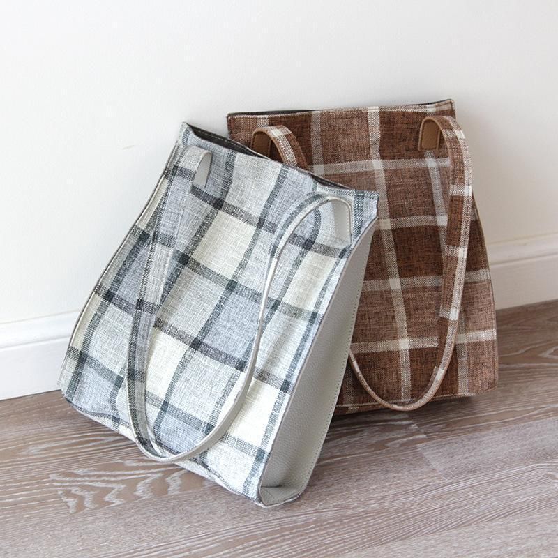 Plaid Litterær Casual Canvas Skuldertaske