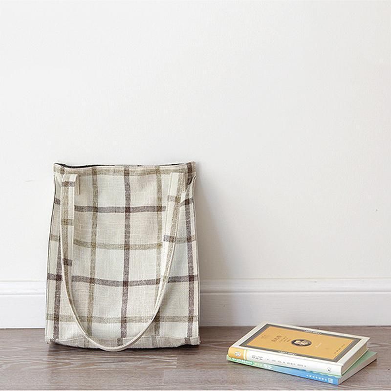 Plaid Litterær Casual Canvas Skuldertaske