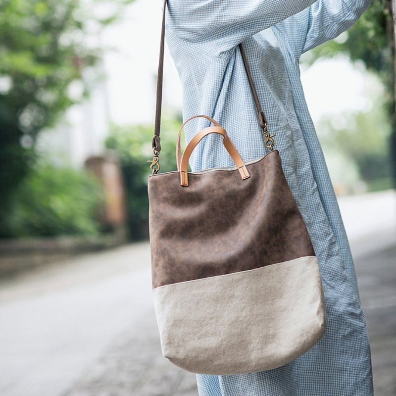 Retro Color Block Crossbody-taske Casual-taske Med Stor Kapacitet