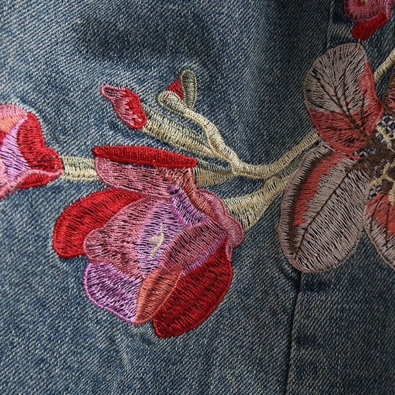 Blomster Broderede Jeans Med Brede Ben