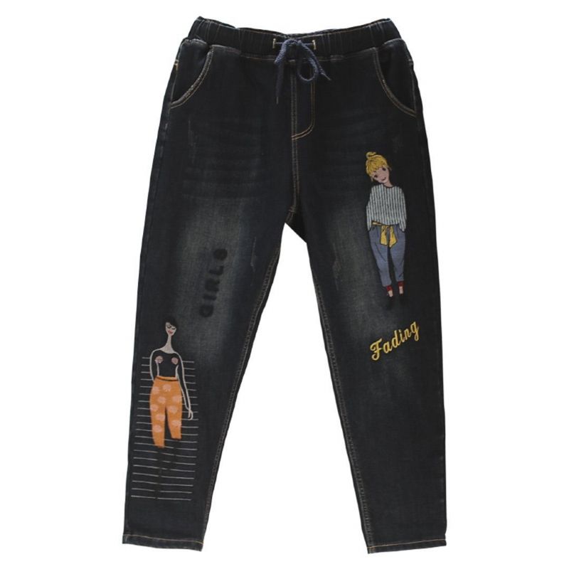 Cartoon Mønster Vaskede Jeans