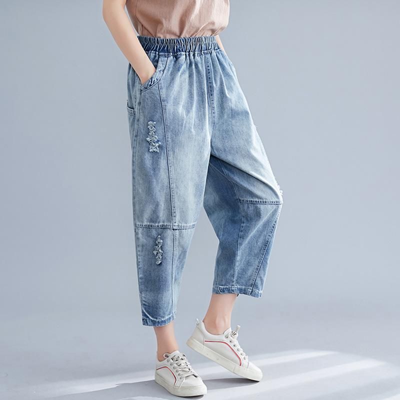 Dame Plus Size Elastiske Tynde Denimbukser