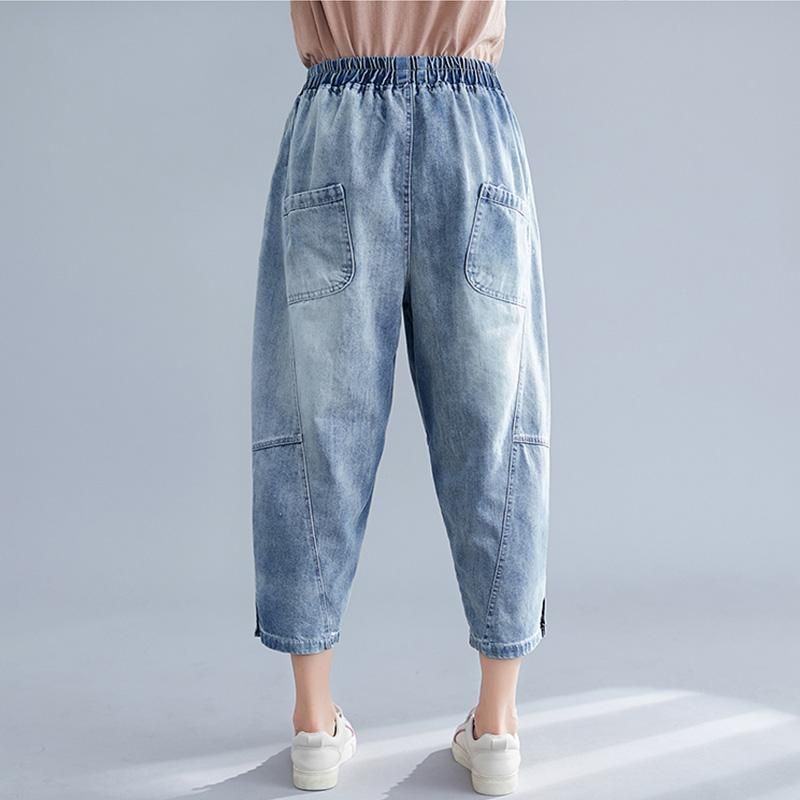 Dame Plus Size Elastiske Tynde Denimbukser