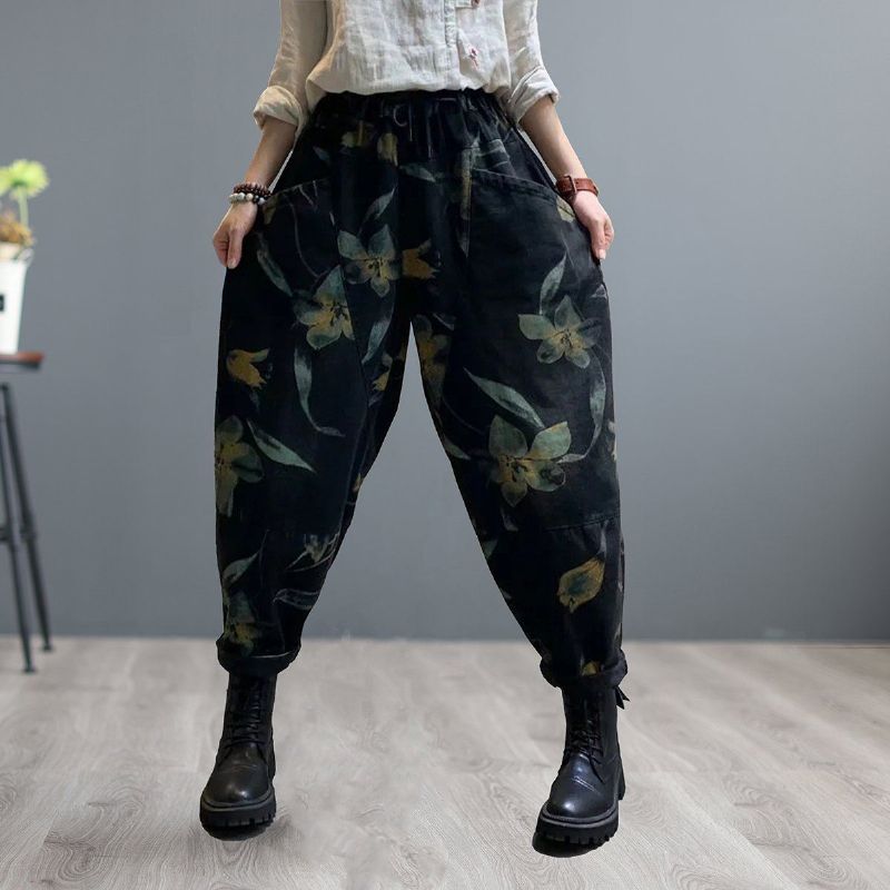 Dame Retro Print Patchwork Løse Harem Jeans