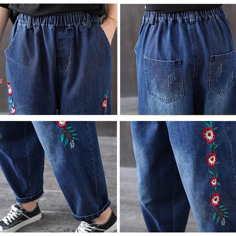 Efterår Løs Broderi Harem Denim Bukser