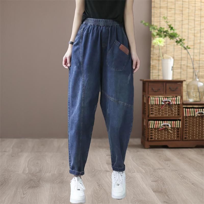 Forår Efterår Løse Casual Retro Patchwork Harem Jeans