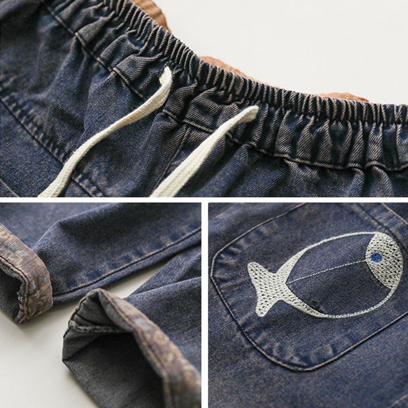 Forår Kvinder Fisk Broderi Patchwork Jeans