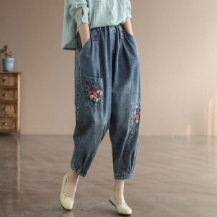 Forår Retro Blomsterbroderi Harem Jeans