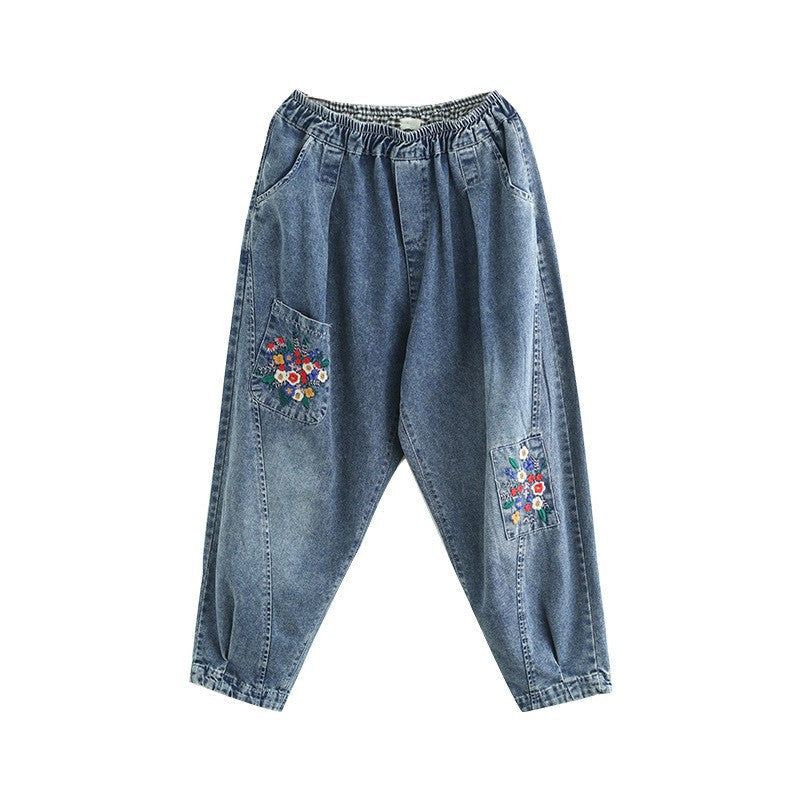 Forår Retro Blomsterbroderi Harem Jeans