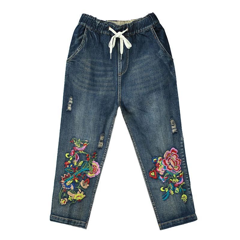 Forår Sommer Broderi Retro Løse Jeans