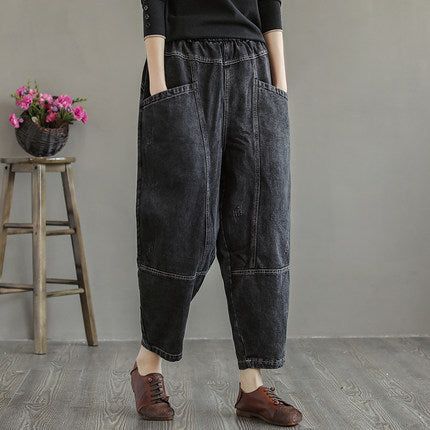 Forår Sommer Kvinder Retro Løse Bomuldsjeans