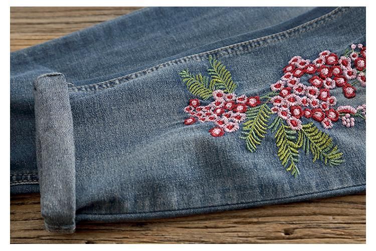 Kinesisk Stil Broderi Etniske Løse Retro Denimbukser