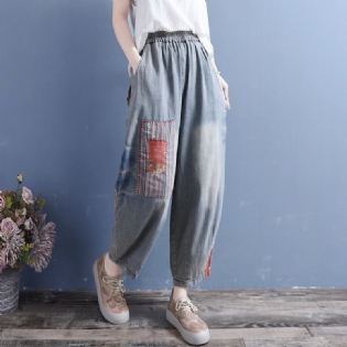 Kvinder Retro Patchwork Casual Løse Tynde Sommerjeans