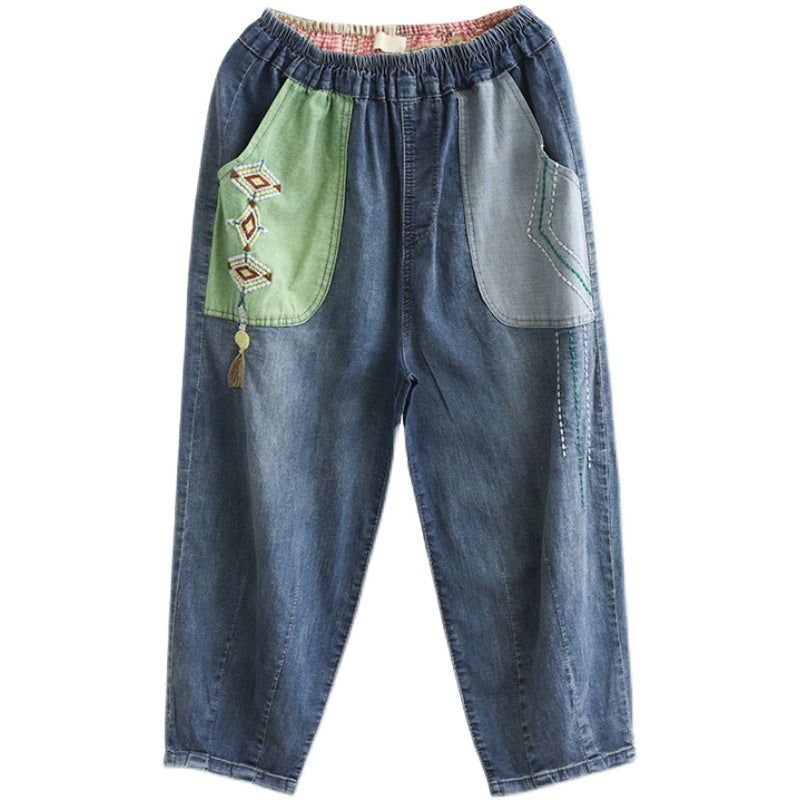 Kvinder Sommer Retro Patchwork Bomuldsjeans