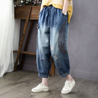 Kvinder Sommer Vintage Broderi Tynde Bomuldsjeans