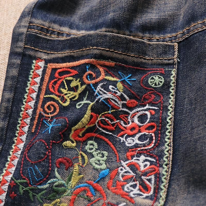 Patch Retro Løse Casual Lige Denimbukser