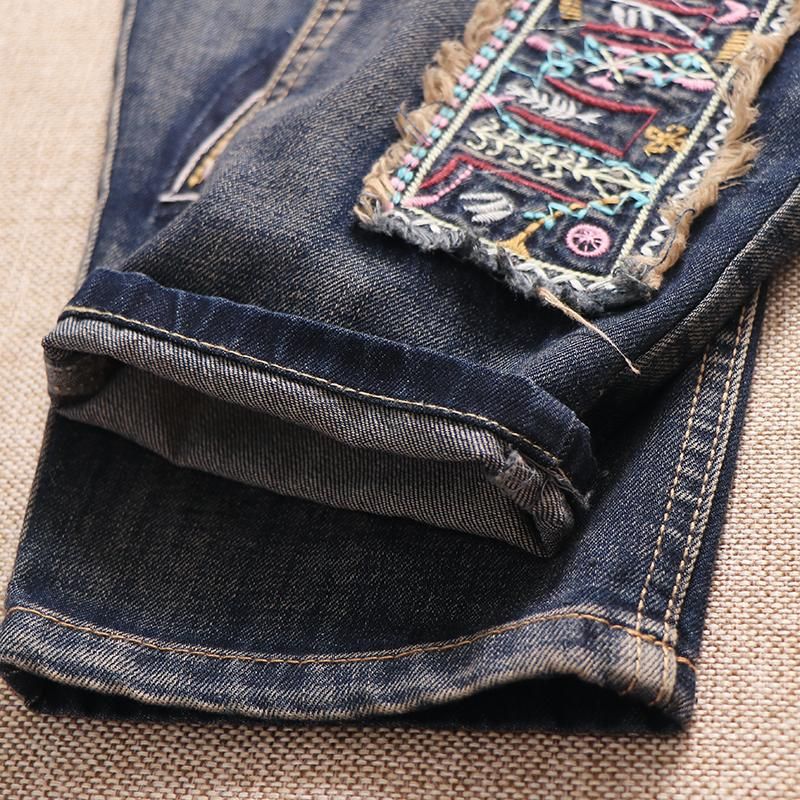 Patch Retro Løse Casual Lige Denimbukser