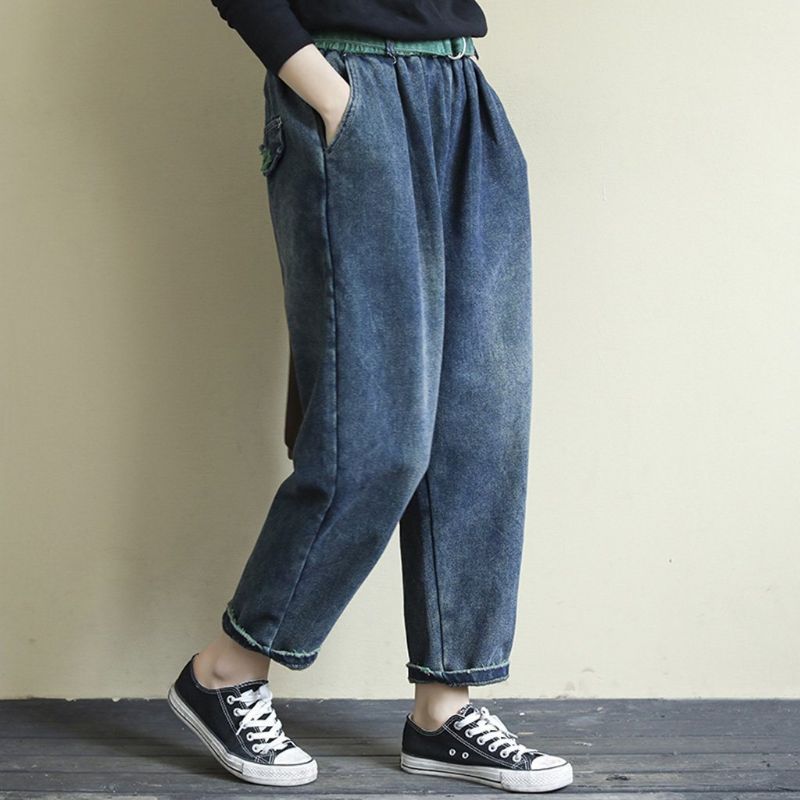 Retro Loose Casual Bæltevaskede Velvet Jeans