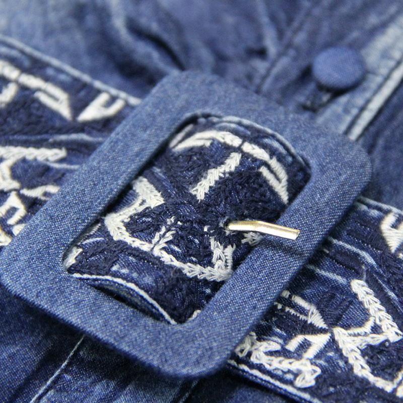 Ærmeløs Denim Casual Retro Broderikjole