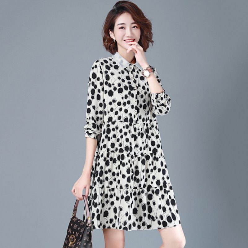 Casual Polka Dots Chiffon Autumn Long Sleeve Dress