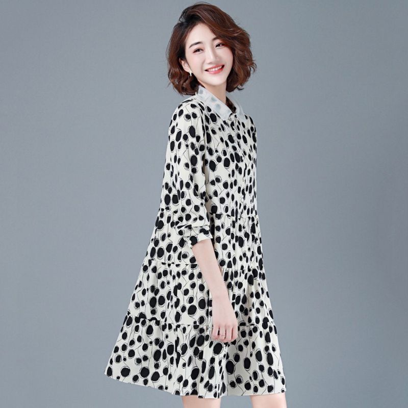 Casual Polka Dots Chiffon Autumn Long Sleeve Dress