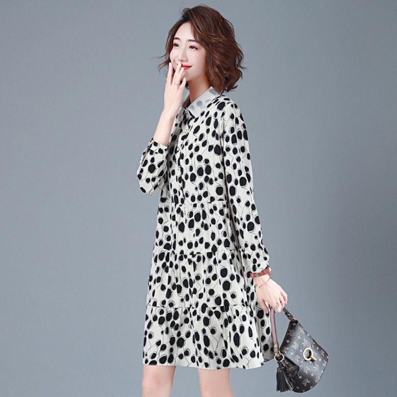 Casual Polka Dots Chiffon Autumn Long Sleeve Dress