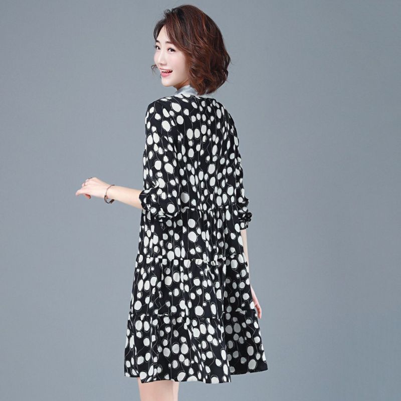 Casual Polka Dots Chiffon Autumn Long Sleeve Dress