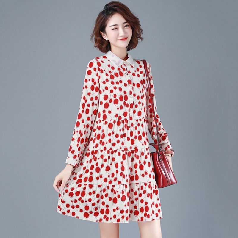 Casual Polka Dots Chiffon Autumn Long Sleeve Dress