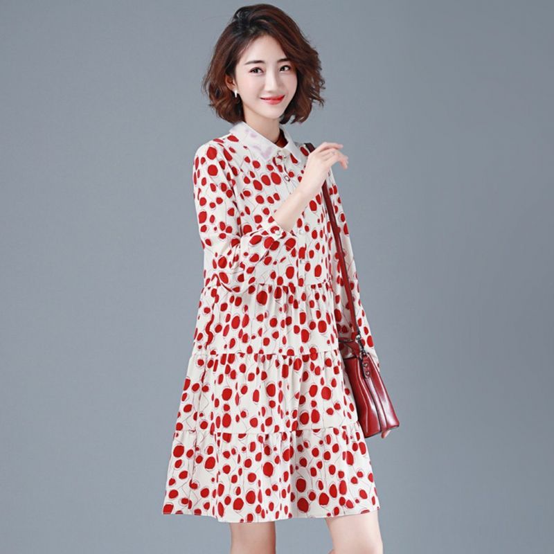 Casual Polka Dots Chiffon Autumn Long Sleeve Dress