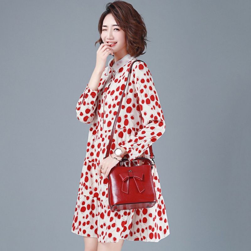 Casual Polka Dots Chiffon Autumn Long Sleeve Dress