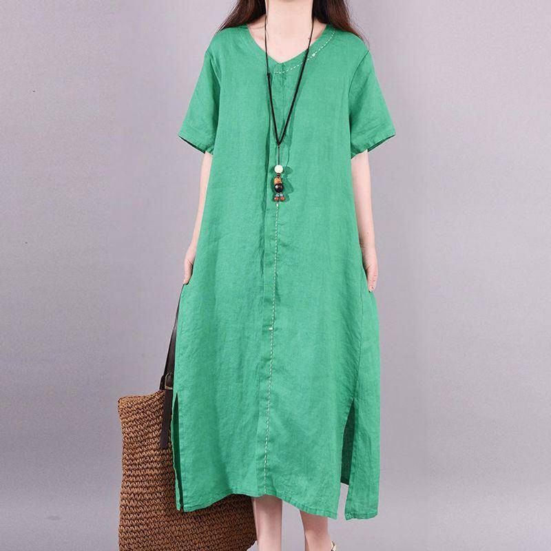 Casual Summer Shift Slit Linned Kjole