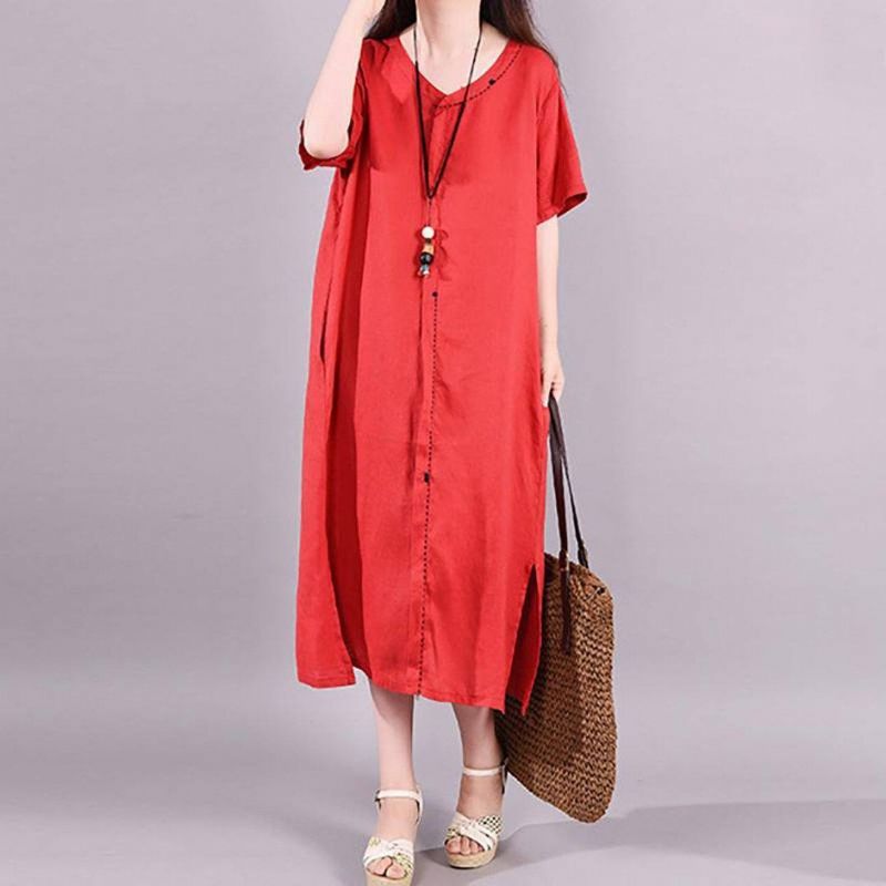 Casual Summer Shift Slit Linned Kjole