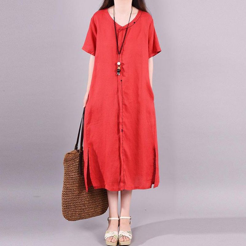 Casual Summer Shift Slit Linned Kjole