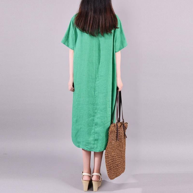 Casual Summer Shift Slit Linned Kjole