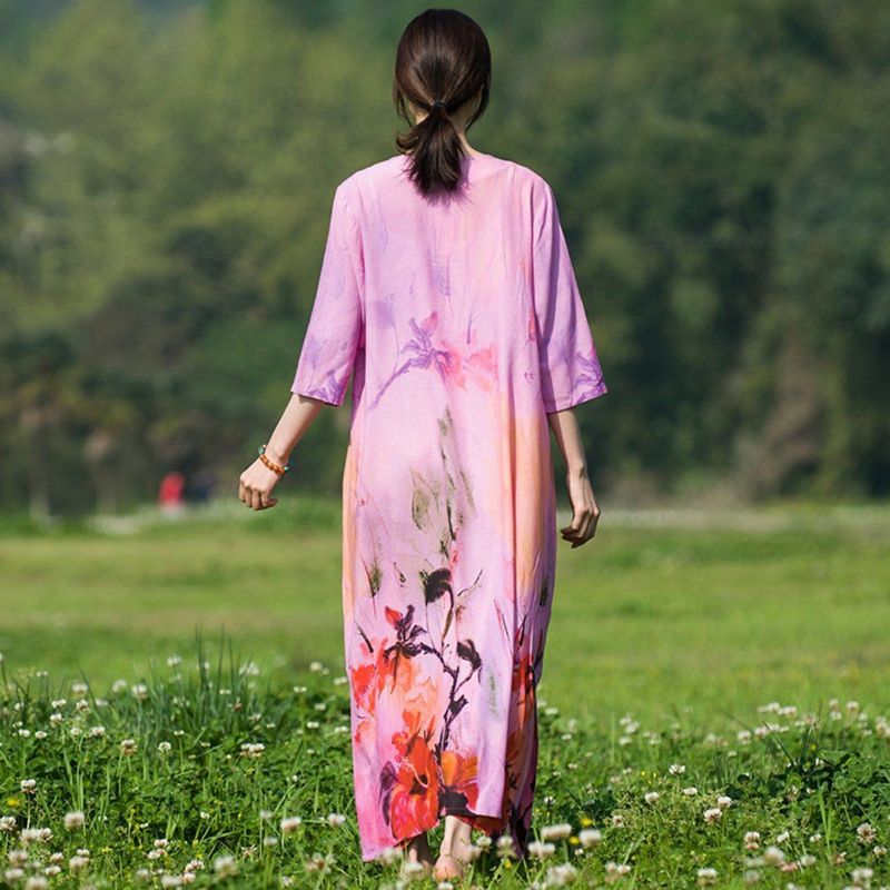 Chic Flower Printed Slid Loose Dress