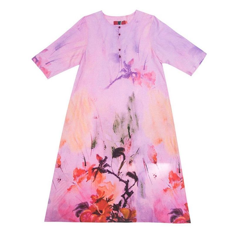 Chic Flower Printed Slid Loose Dress