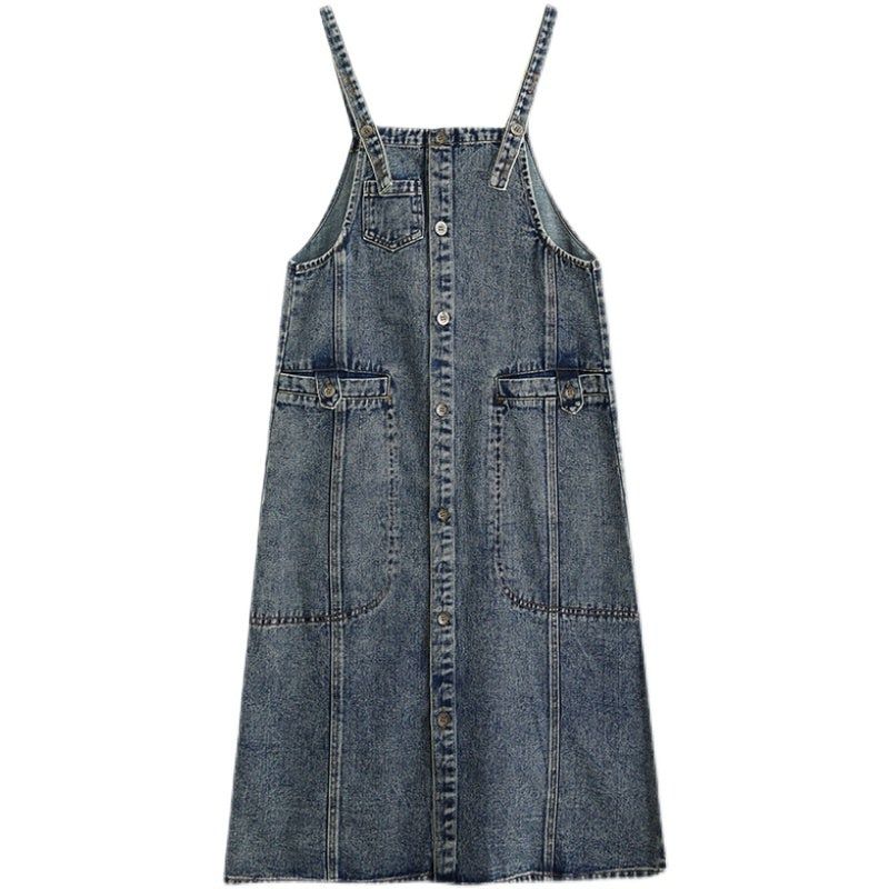 Forår Retro Casual Løs Ærmeløs Denimkjole I Bomuld