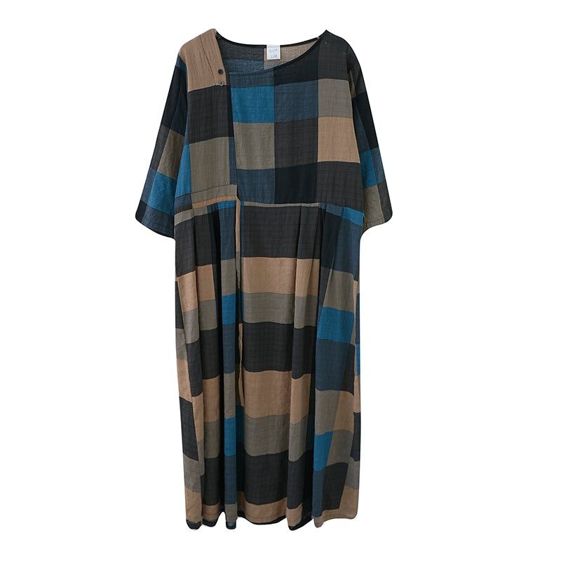 Forår Retro Plaid Plus Size Elegant Kjole