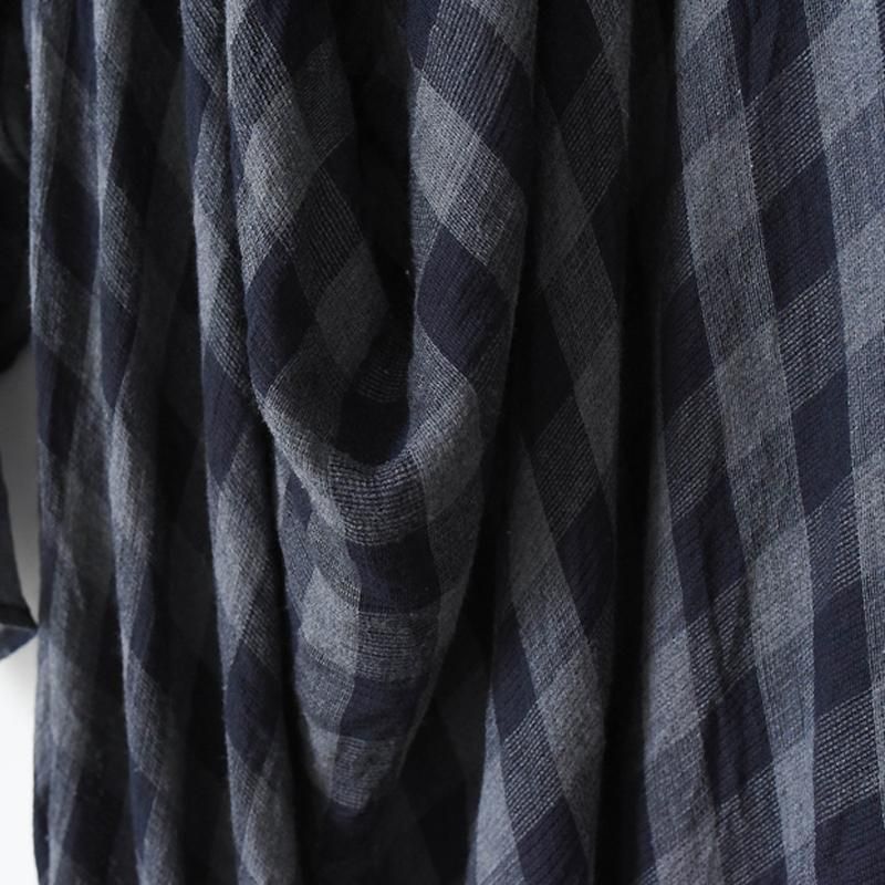 Kvinder Plaid Casual Bomuld Ruched Linen Langærmet Kjole