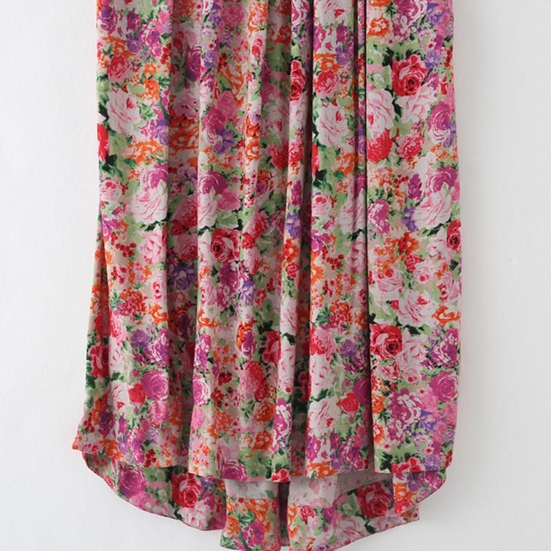 Kvinder Retro Floral Samlet Casual Linned Maxi Kortærmet Kjole